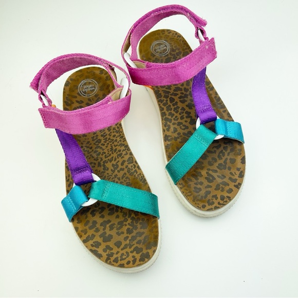 Wonder Nation Colorblock pink orange purple teal Velcro cheetah print sandals - Picture 2 of 6
